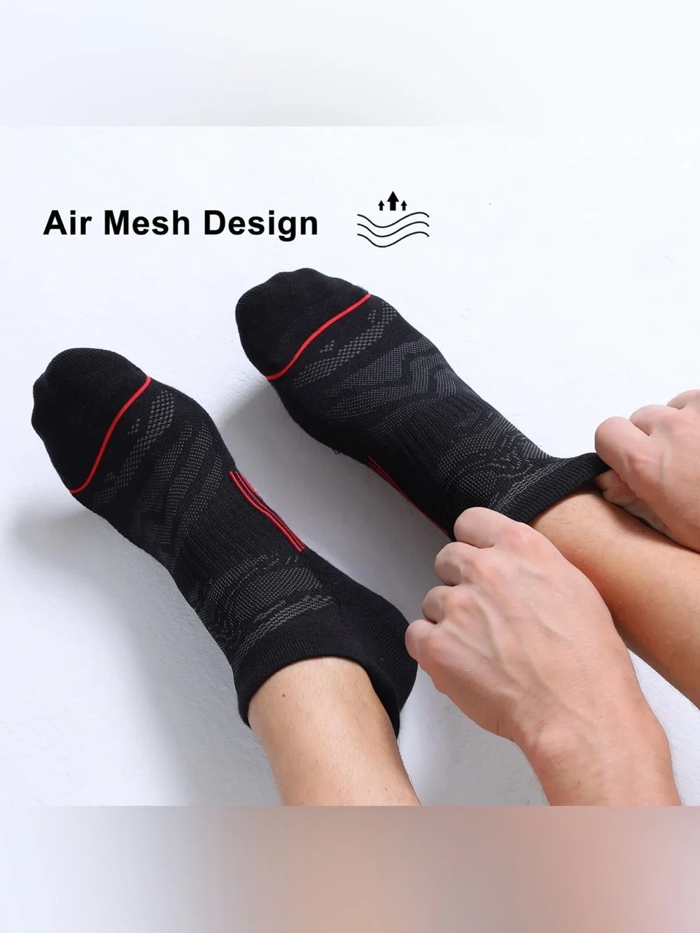 FITRELL 6 Pack Men's Ankle Running Socks Low Cut Cushioned 12-15, Black+grey+Red